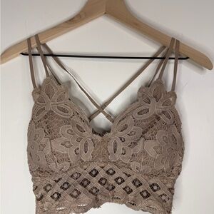 Cottagecore Anemone Floral Lace Bralette Crochet Taupe Beige Large